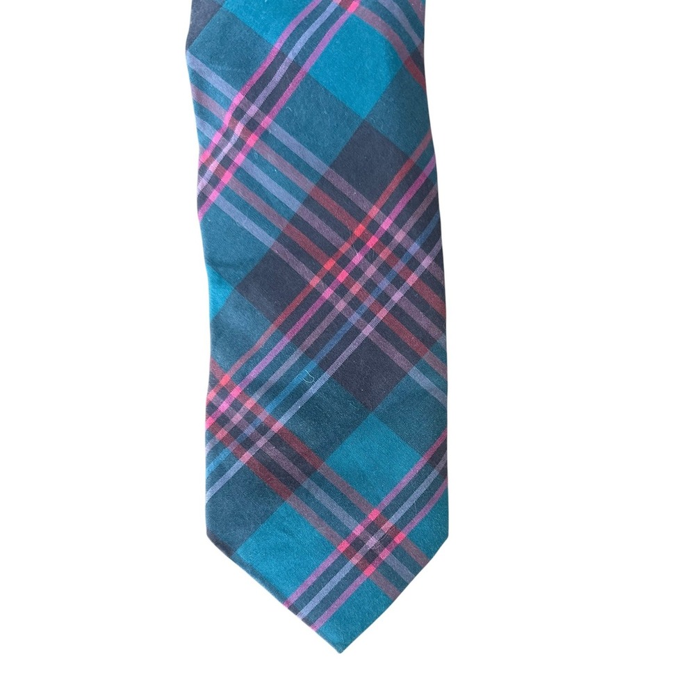 J.Crew Necktie Mens Blue Plaid Cotton Handmade USA Preppy Ivy League Dapper